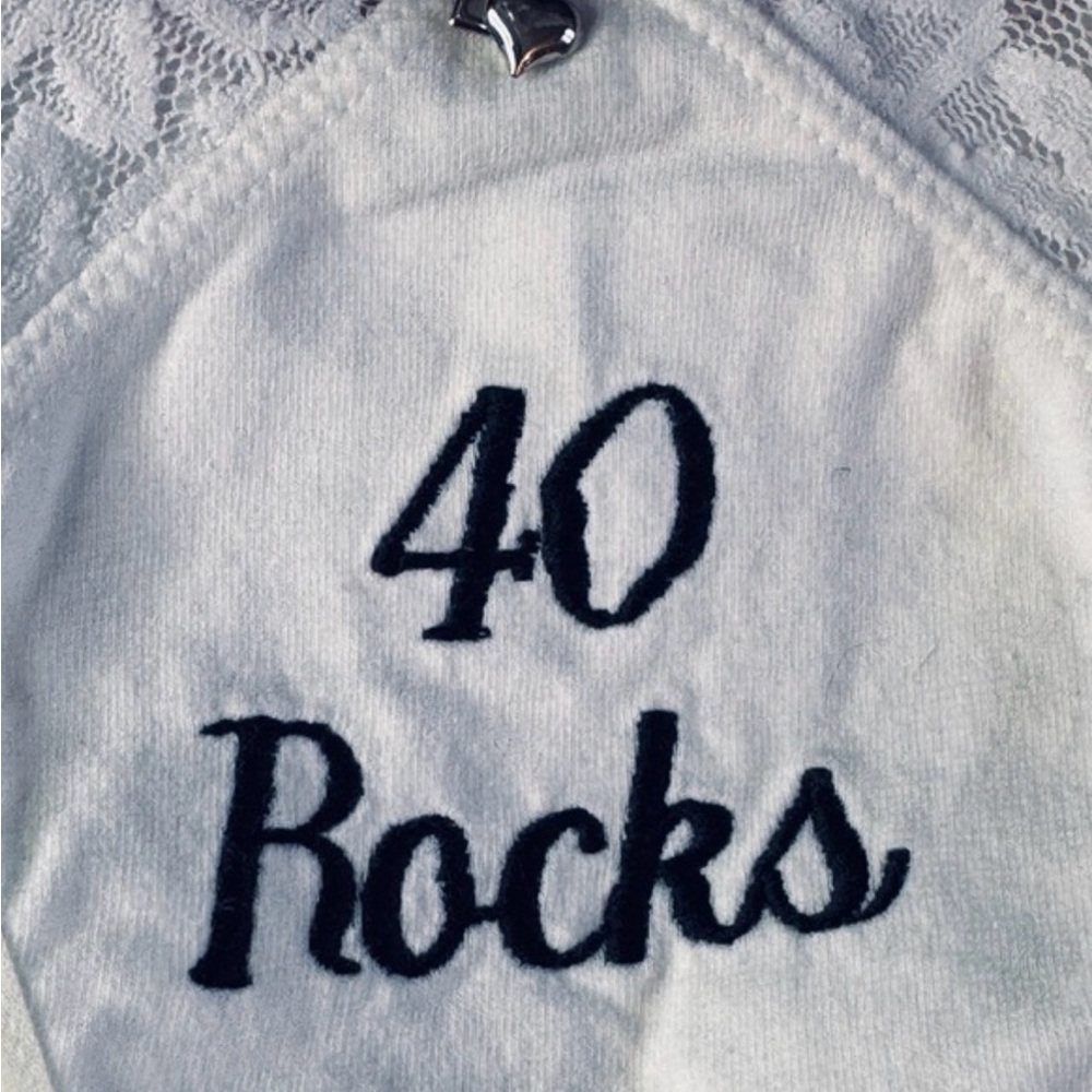"40 Rocks" Panty White Graphic 40th Birthday Celebration with Black Embroidery